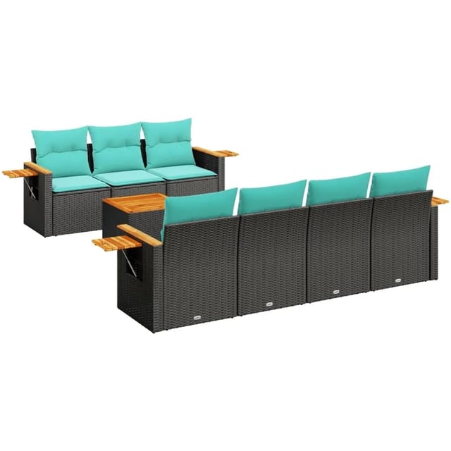 vidaXL 8-Tlg Garten-Sofagarnitur mit Kissen Schwarz Poly Rattan 3226645