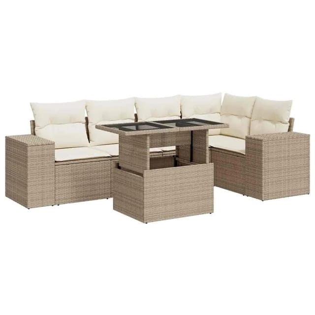 vidaXL 6-Tlg Garten-Sofagarnitur mit Kissen Beige Poly Rattan 3326799