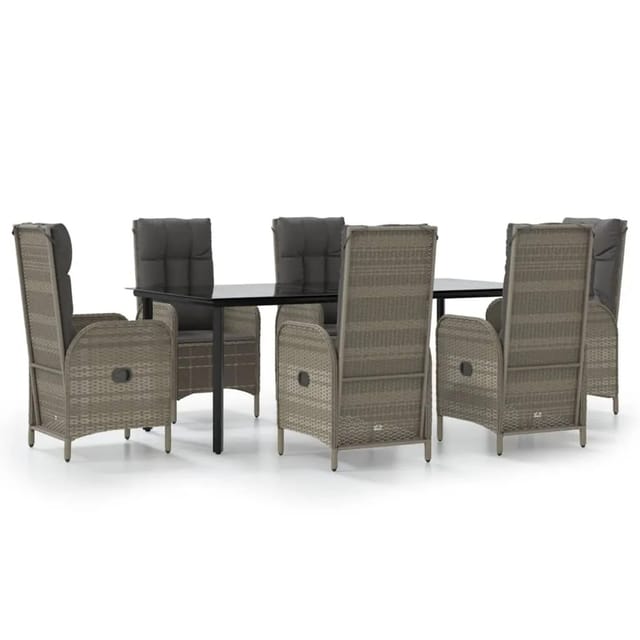 vidaXL 7-Tlg Garten-Essgruppe mit Kissen Schwarz und Grau Poly Rattan 3185203