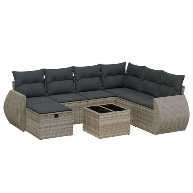 vidaXL 8-Tlg Garten-Sofagarnitur mit Kissen Hellgrau Poly Rattan 3264158