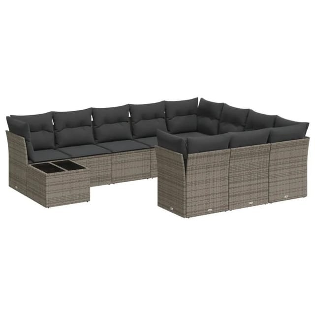 vidaXL 11-Tlg Garten-Sofagarnitur mit Kissen Grau Poly Rattan 3218260