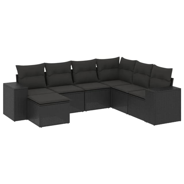 vidaXL 7-Tlg Garten-Sofagarnitur mit Kissen Schwarz Poly Rattan 3222894