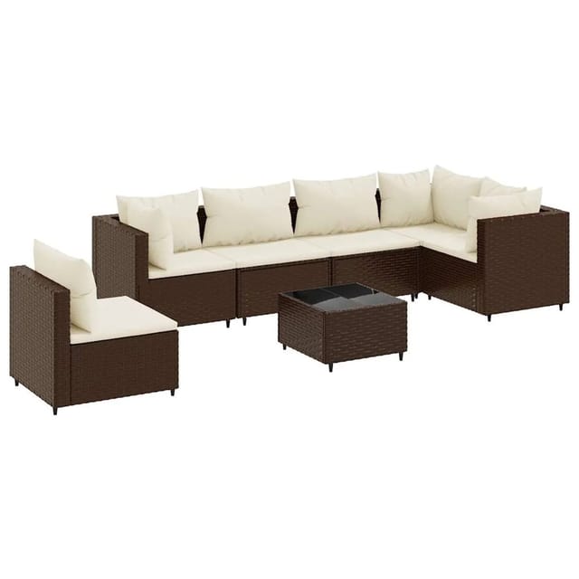 vidaXL 7-Tlg Garten-Lounge-Set mit Kissen Braun Poly Rattan 3308177