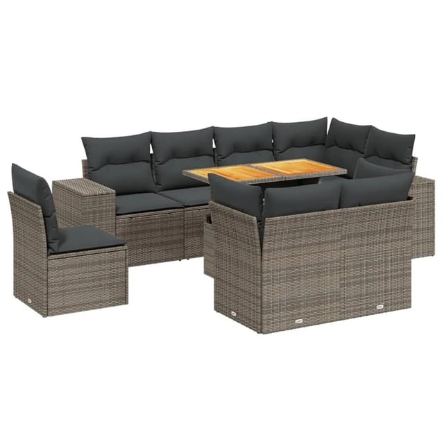 vidaXL 9-Tlg Garten-Sofagarnitur mit Kissen Grau Poly Rattan 3272733