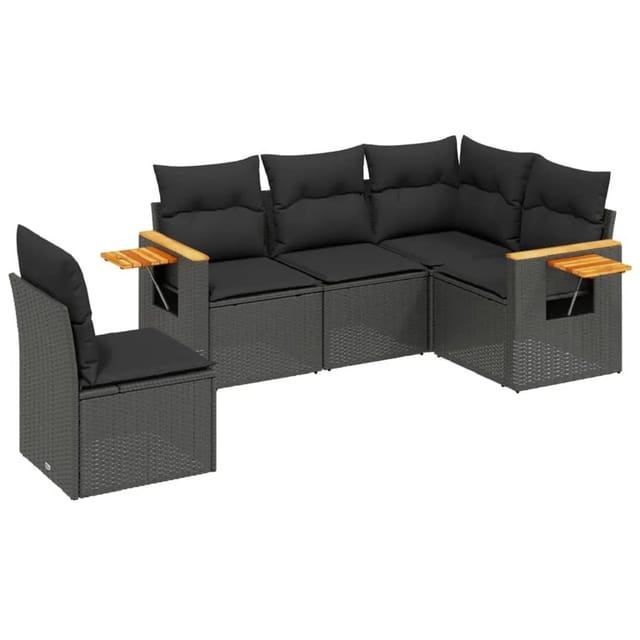 vidaXL 5-Tlg Garten-Sofagarnitur mit Kissen Schwarz Poly Rattan 3226811