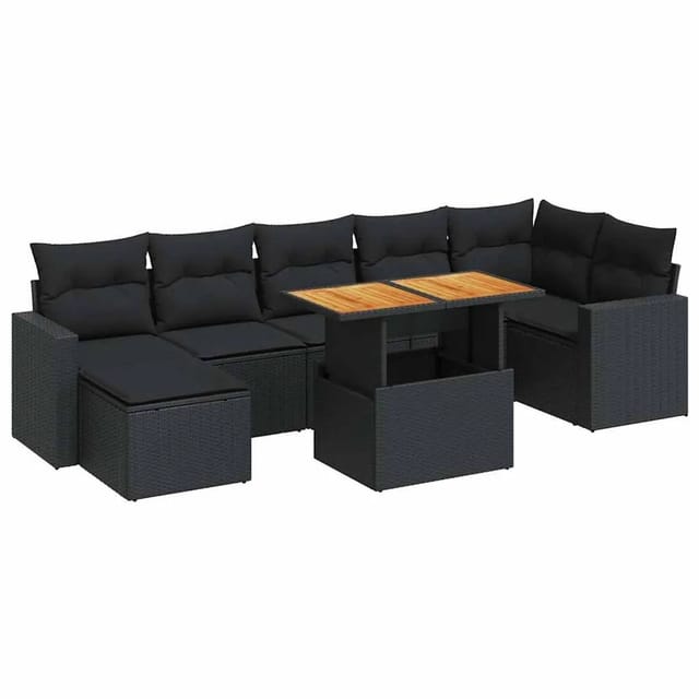 vidaXL 8-Tlg Garten-Sofagarnitur mit Kissen Schwarz Poly Rattan 3327065