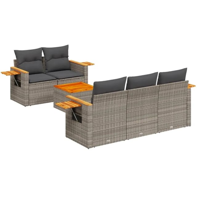 vidaXL 6-Tlg Garten-Sofagarnitur mit Kissen Grau Poly Rattan 3226627