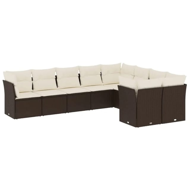 vidaXL 9-Tlg Garten-Sofagarnitur mit Kissen Braun Poly Rattan 3250012