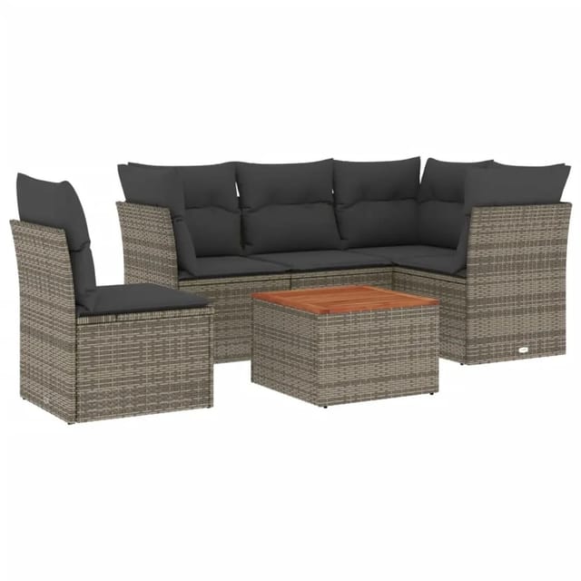 vidaXL 6-Tlg Garten-Sofagarnitur mit Kissen Grau Poly Rattan 3255976