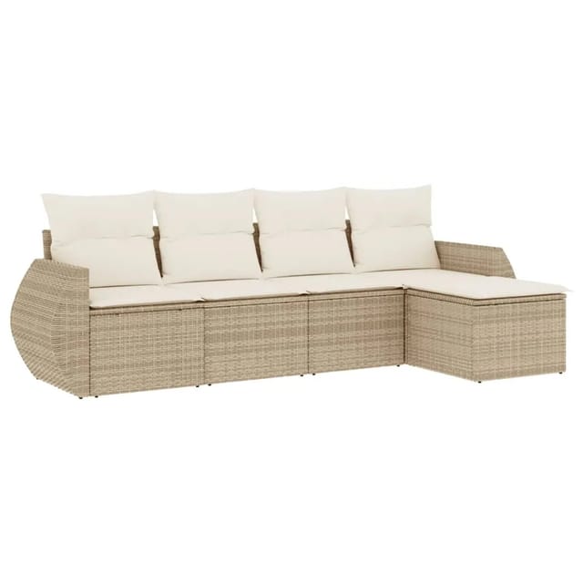 vidaXL 5-Tlg Garten-Sofagarnitur mit Kissen Beige Poly Rattan 3253625