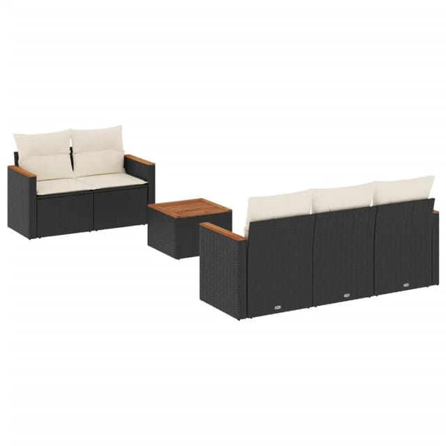 vidaXL 6-Tlg Garten-Sofagarnitur mit Kissen Schwarz Poly Rattan 3225783