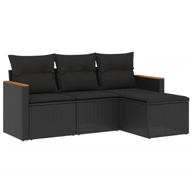 vidaXL 4-Tlg Garten-Sofagarnitur mit Kissen Schwarz Poly Rattan 3225901