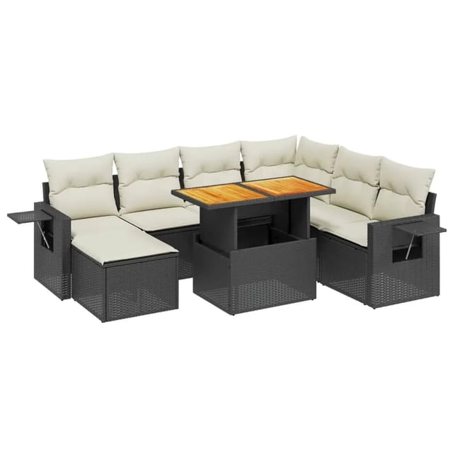 vidaXL 8-Tlg Garten-Sofagarnitur mit Kissen Schwarz Poly Rattan 3275716