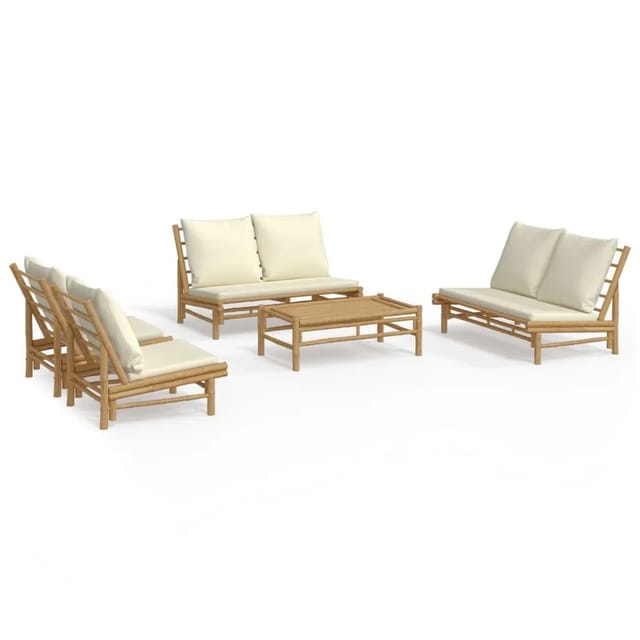 vidaXL 5-Tlg Garten-Lounge-Set mit Cremeweißen Kissen Bambus 3156485
