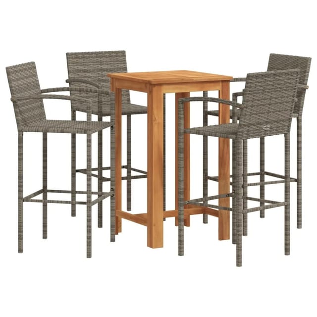 vidaXL 5-Tlg Gartenbar-Set Grau Massivholz Akazie und Poly Rattan 3295277