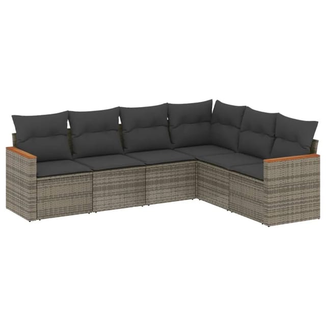 vidaXL 6-Tlg Garten-Sofagarnitur mit Kissen Grau Poly Rattan 3226004