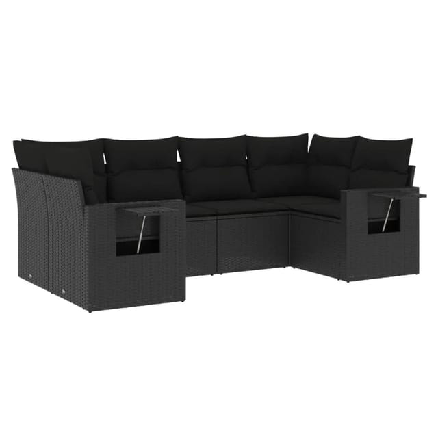 vidaXL 6-Tlg Garten-Sofagarnitur mit Kissen Schwarz Poly Rattan 3220574