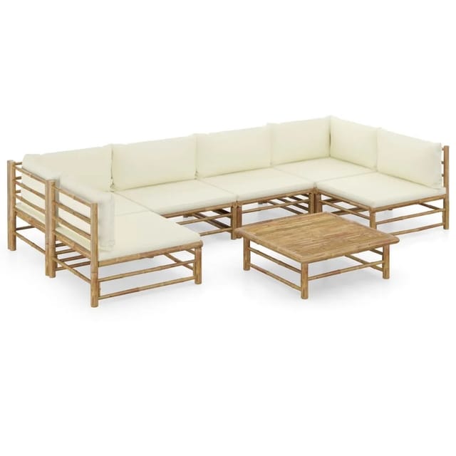 vidaXL 7-Tlg Garten-Lounge-Set mit Cremeweißen Kissen Bambus 3058233