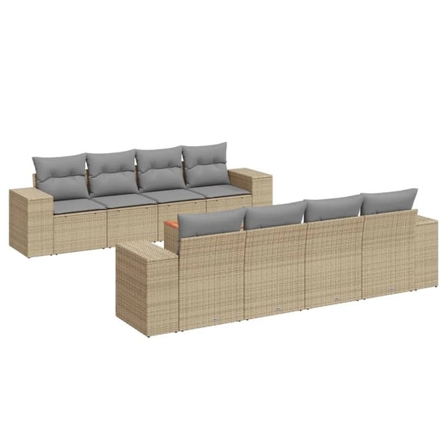 vidaXL 9-Tlg Garten-Sofagarnitur mit Kissen Beige Poly Rattan 3257697