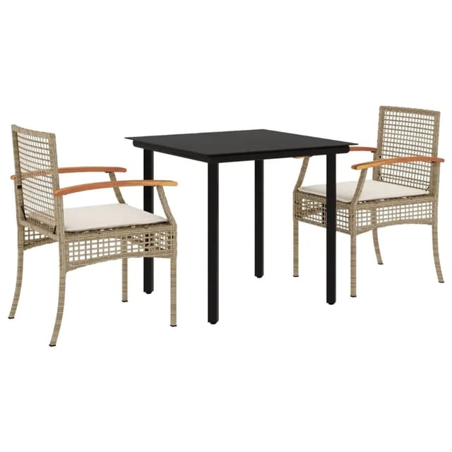 vidaXL 3-Tlg Garten-Essgruppe mit Kissen Beige Poly Rattan 3213631