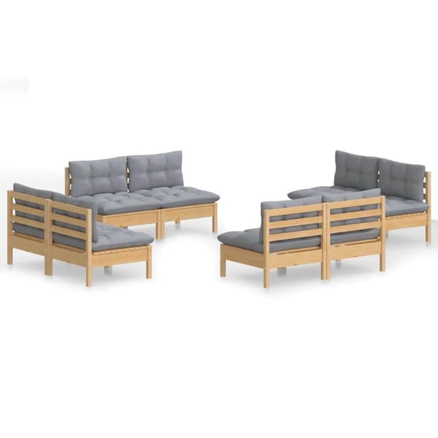 vidaXL 8-Tlg Garten-Lounge-Set mit Grauen Kissen Kiefernholz 3096039