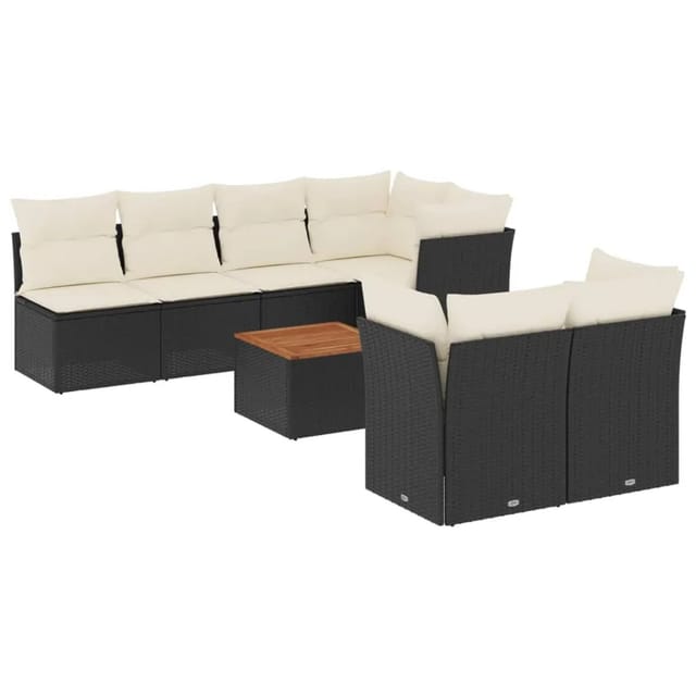 vidaXL 8-Tlg Garten-Sofagarnitur mit Kissen Schwarz Poly Rattan 3255846