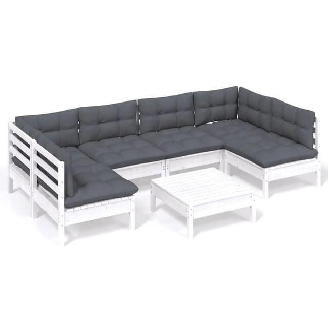 vidaXL 7-Tlg Garten-Lounge-Set mit Kissen Weiß Kiefer Massivholz 3097158