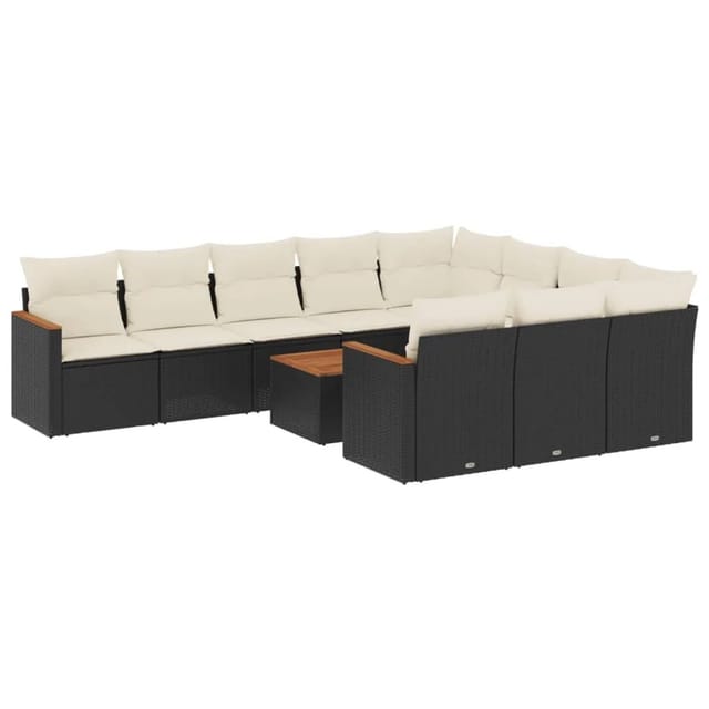 vidaXL 11-Tlg Garten-Sofagarnitur mit Kissen Schwarz Poly Rattan 3226343