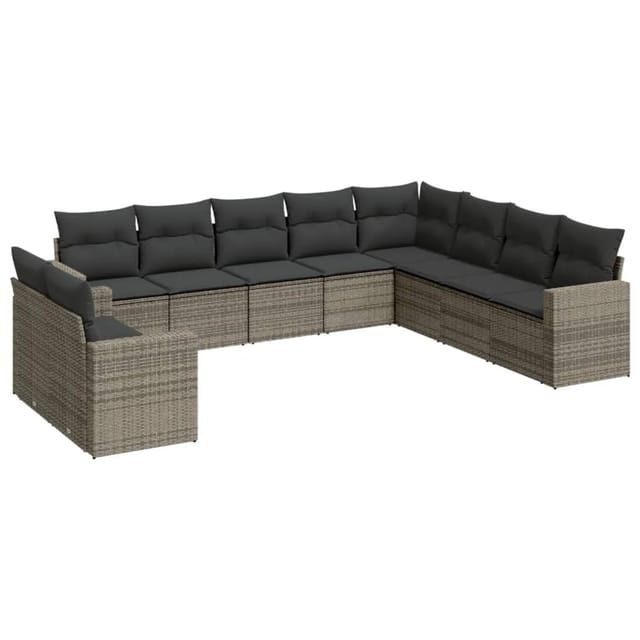 vidaXL 10-Tlg Garten-Sofagarnitur mit Kissen Grau Poly Rattan 3219160