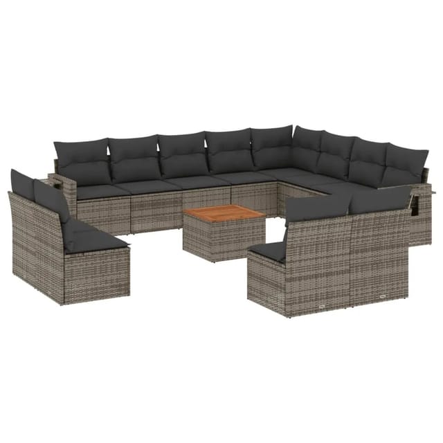 vidaXL 13-Tlg Garten-Sofagarnitur mit Kissen Grau Poly Rattan 3257145