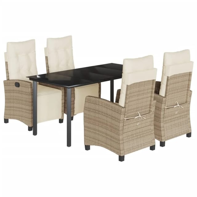 vidaXL 5-Tlg Garten-Essgruppe mit Kissen Beige Poly Rattan 3213012