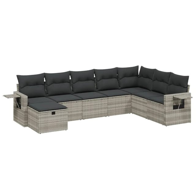 vidaXL 8-Tlg Garten-Sofagarnitur mit Kissen Hellgrau Poly Rattan 3263898