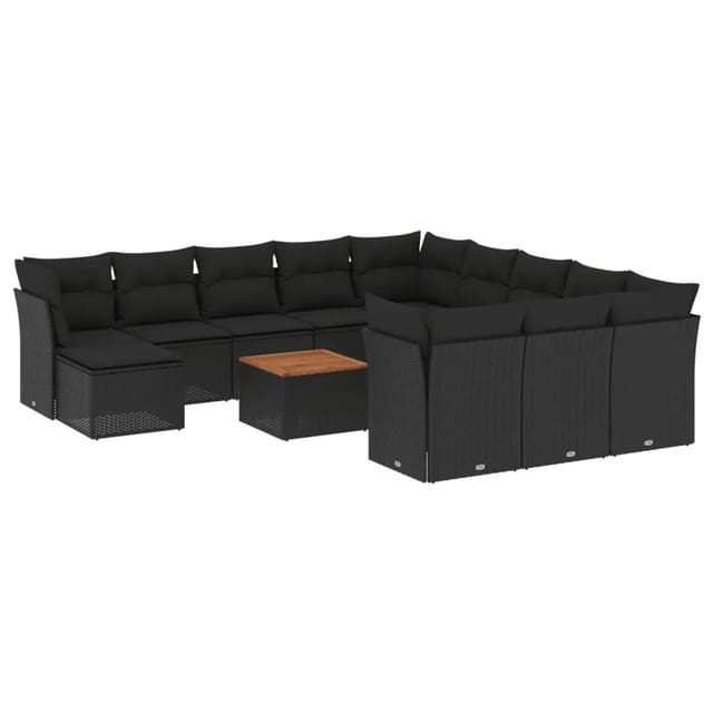 vidaXL 13-Tlg Garten-Sofagarnitur mit Kissen Schwarz Poly Rattan 3256314