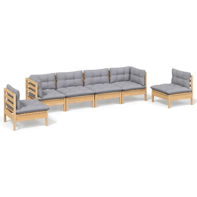 vidaXL 6-Tlg Garten-Lounge-Set mit Grauen Kissen Kiefer Massivholz 3096195