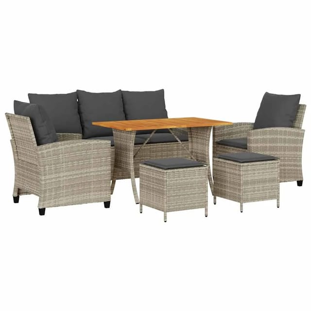 vidaXL 6-Tlg Garten-Sofagarnitur mit Kissen Hellgrau Poly Rattan 3324589