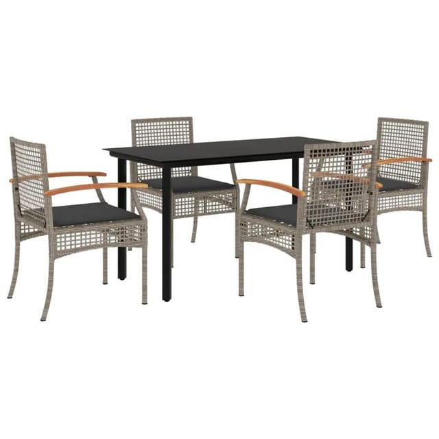 vidaXL 5-Tlg Garten-Essgruppe mit Kissen Grau Poly Rattan 3213619