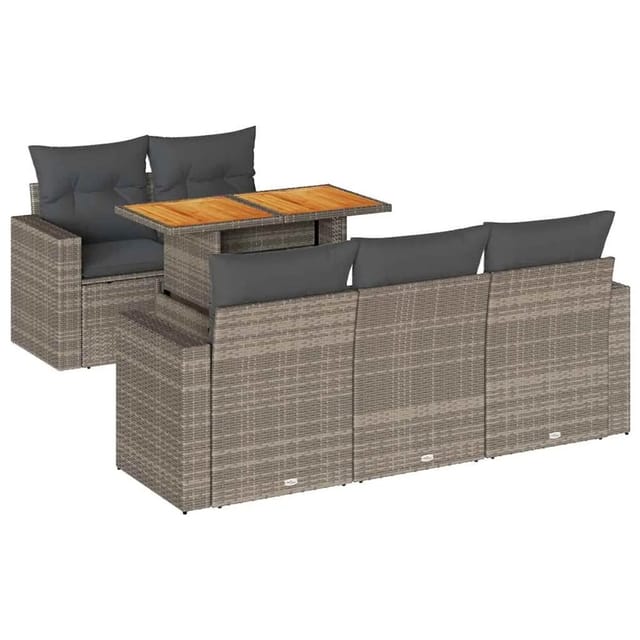 vidaXL 6-Tlg Garten-Sofagarnitur mit Kissen Grau Poly Rattan 3326993