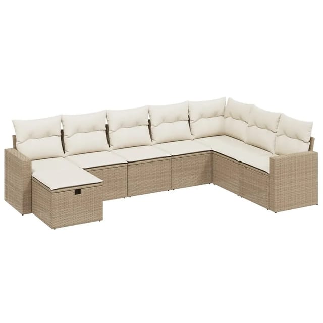 vidaXL 8-Tlg Garten-Sofagarnitur mit Kissen Beige Poly Rattan 3263584