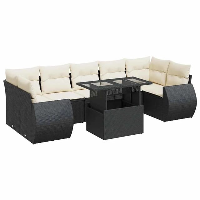vidaXL 8-Tlg Garten-Sofagarnitur mit Kissen Schwarz Poly Rattan 3326597