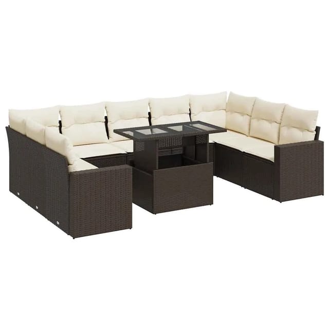vidaXL 10-Tlg Garten-Sofagarnitur mit Kissen Braun Poly Rattan 3326384