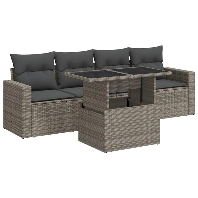vidaXL 5-Tlg Garten-Sofagarnitur mit Kissen Grau Poly Rattan 3326241