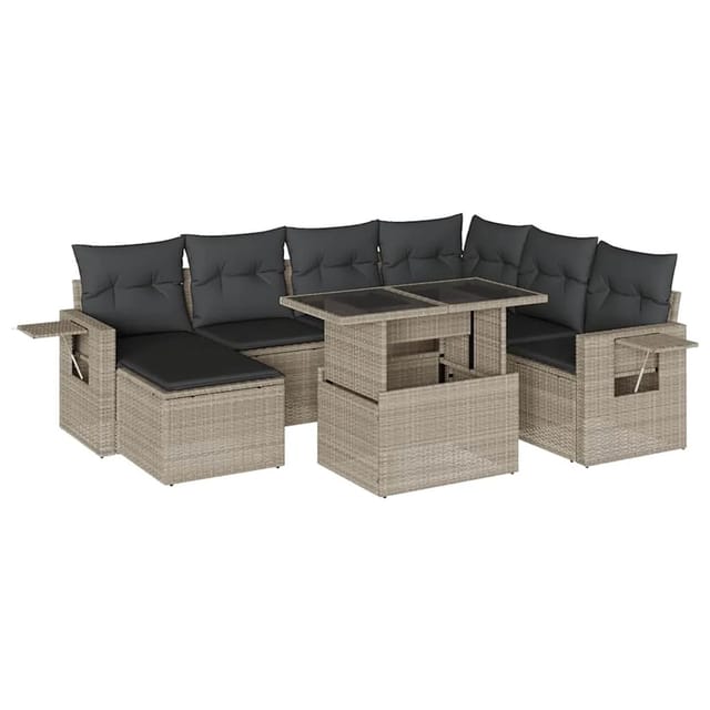 vidaXL 8-Tlg Garten-Sofagarnitur mit Kissen Hellgrau Poly Rattan 3268072