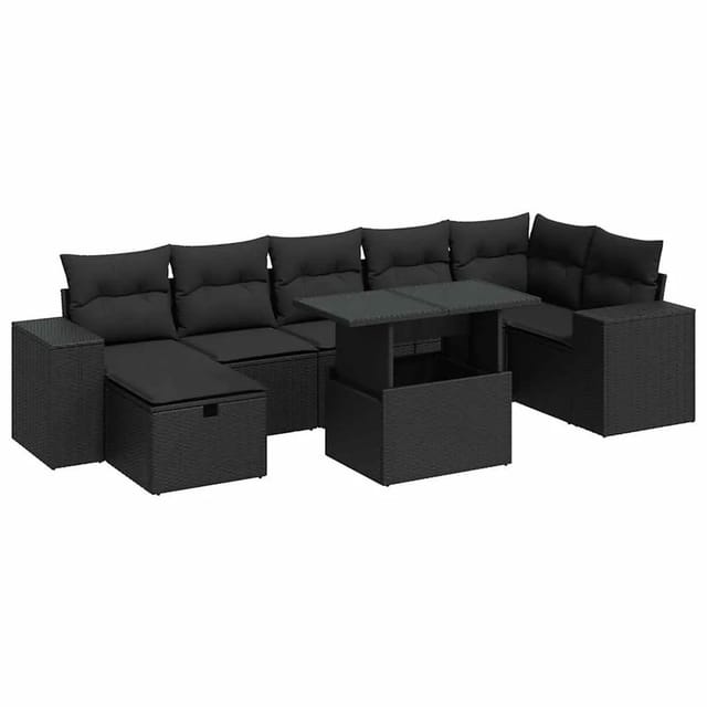 vidaXL 5-Tlg Garten-Sofagarnitur mit Kissen Schwarz Poly Rattan 3327945