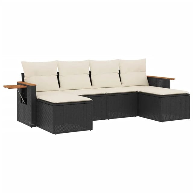 vidaXL 6-Tlg Garten-Sofagarnitur mit Kissen Schwarz Poly Rattan 3227057