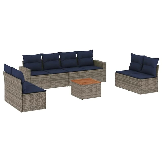vidaXL 9-Tlg Garten-Sofagarnitur mit Kissen Grau Poly Rattan 3256418