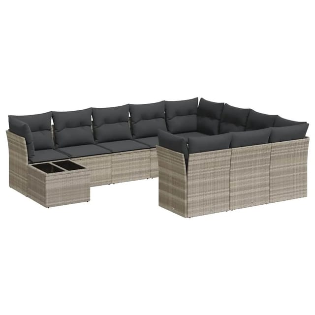 vidaXL 11-Tlg Garten-Sofagarnitur mit Kissen Hellgrau Poly Rattan 3250101