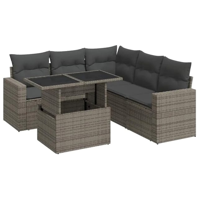 vidaXL 6-Tlg Garten-Sofagarnitur mit Kissen Grau Poly Rattan 3326321