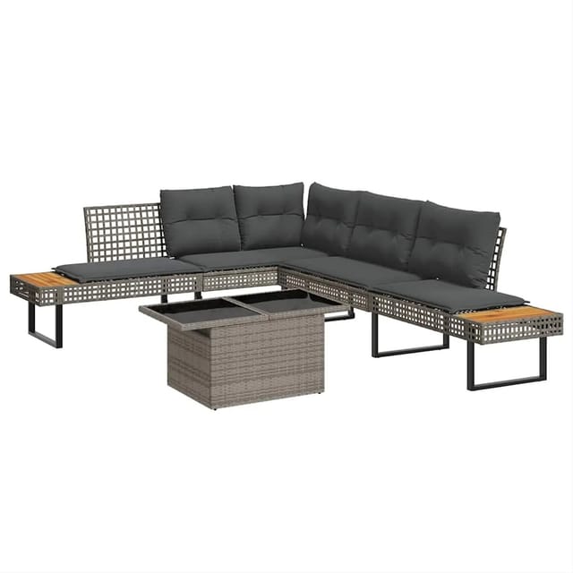 vidaXL 2-Tlg Garten-Sofagarnitur mit Kissen Grau Poly Rattan Glas 3277496