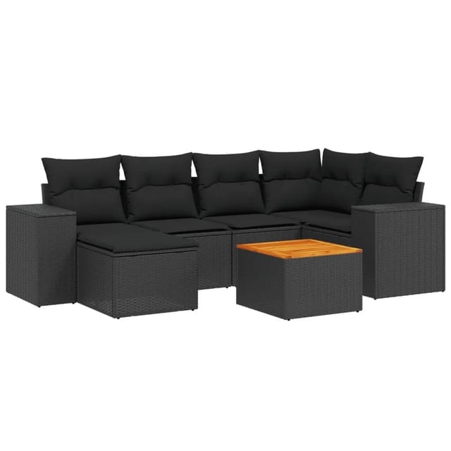 vidaXL 7-Tlg Garten-Sofagarnitur mit Kissen Schwarz Poly Rattan 3257875