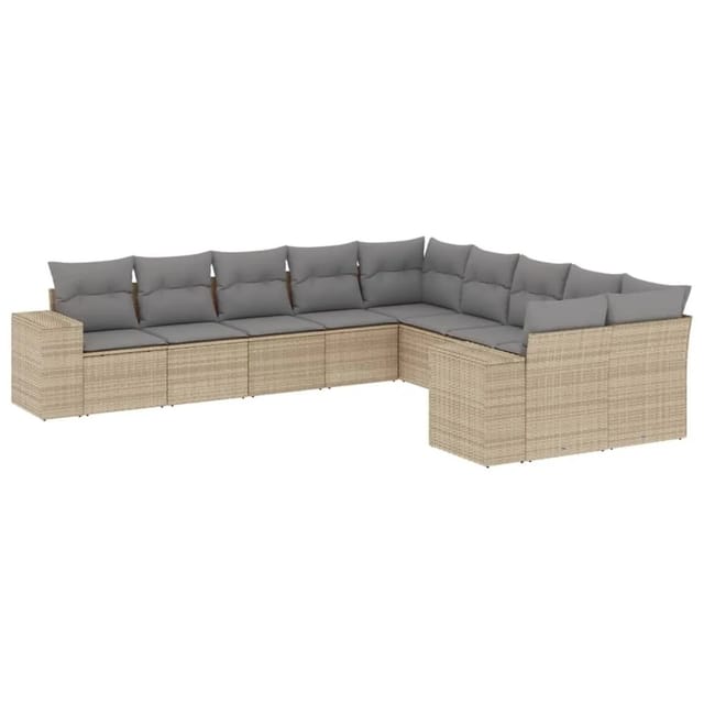 vidaXL 10-Tlg Garten-Sofagarnitur mit Kissen Beige Poly Rattan 3255446